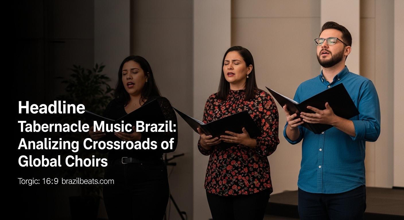 Choral concert in Brazil featuring a combined choir and orchestra under warm stage lighting.