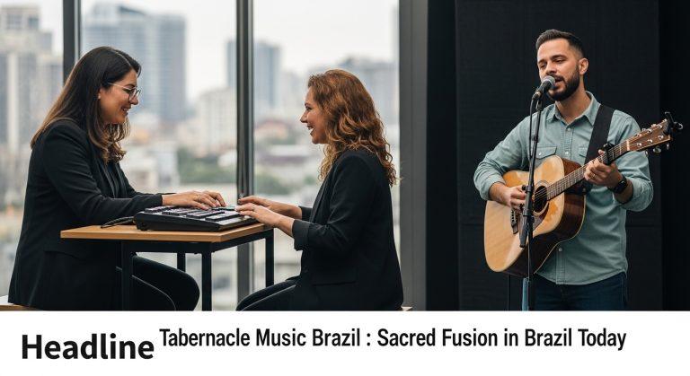 Choral performance blending sacred and Brazilian styles on stage in Brazil.