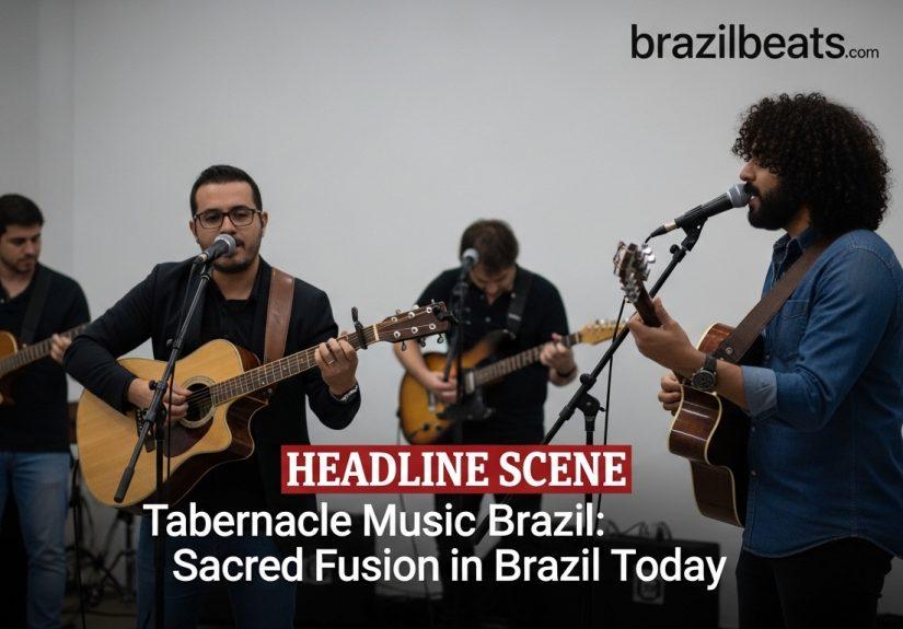 Choral performance blending sacred and Brazilian styles on stage in Brazil.