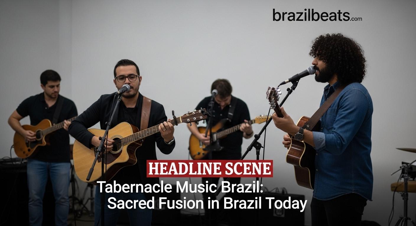 Choral performance blending sacred and Brazilian styles on stage in Brazil.