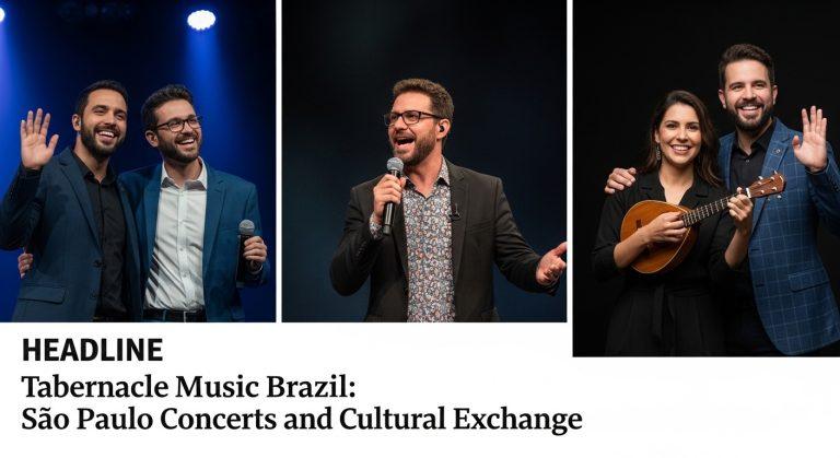 Choral orchestra performance in a Brazilian concert hall, symbolizing cultural exchange between tabernacle Music Brazil