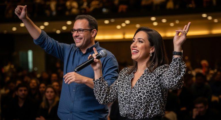 Choral orchestra performance in a Brazilian concert hall, symbolizing cultural exchange between tabernacle Music Brazil