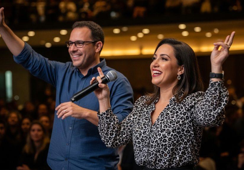 Choral orchestra performance in a Brazilian concert hall, symbolizing cultural exchange between tabernacle Music Brazil