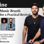 Collage of Brazilian musicians across genres performing in vibrant, urban setting.