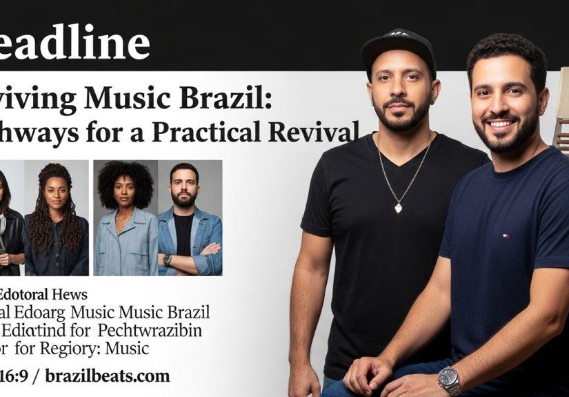 Collage of Brazilian musicians across genres performing in vibrant, urban setting.