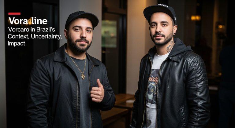 Portrait of a Brazilian musician in a moody urban setting representing vorcaro and the music scene