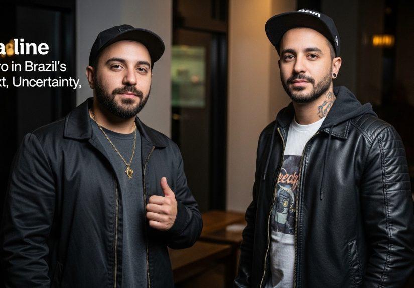 Portrait of a Brazilian musician in a moody urban setting representing vorcaro and the music scene