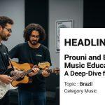 Brazilian music student with PRONU scholarship certificate on campus