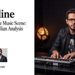 Al Ahly crest with musical notes over a Brazilian crowd and stadium lights in a neon editorial style.