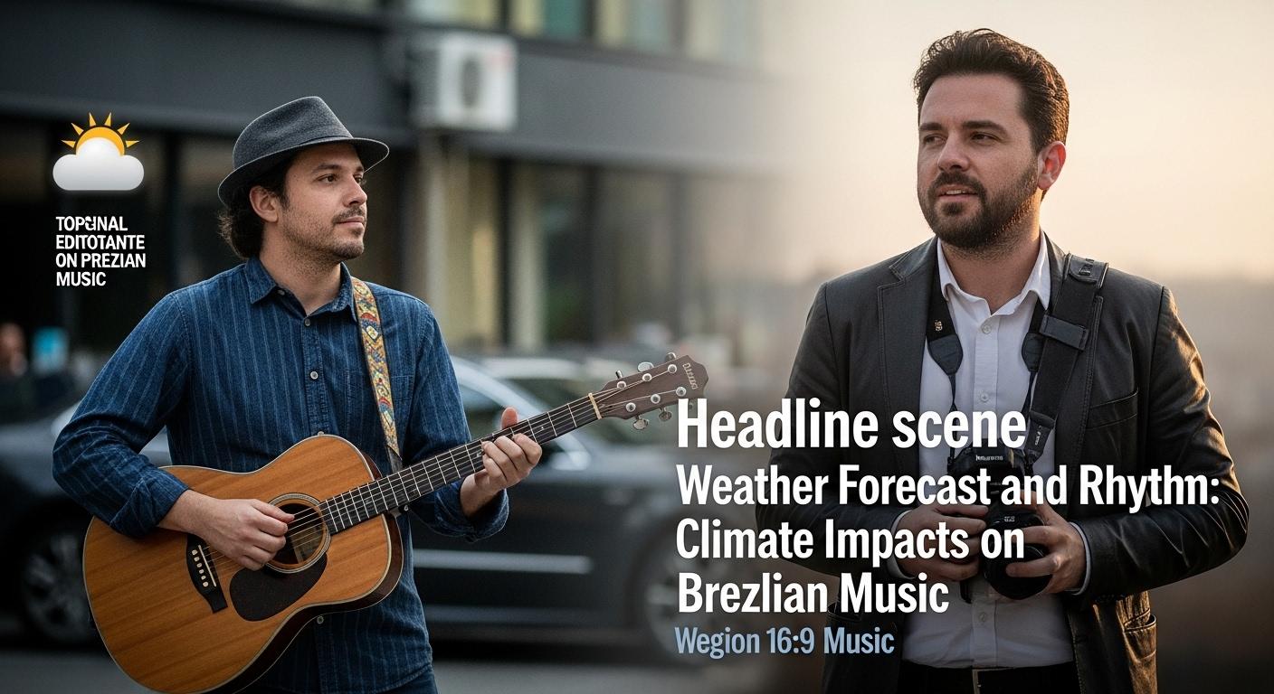 Musician performing at an outdoor Rio venue under overcast skies, signaling weather considerations for events