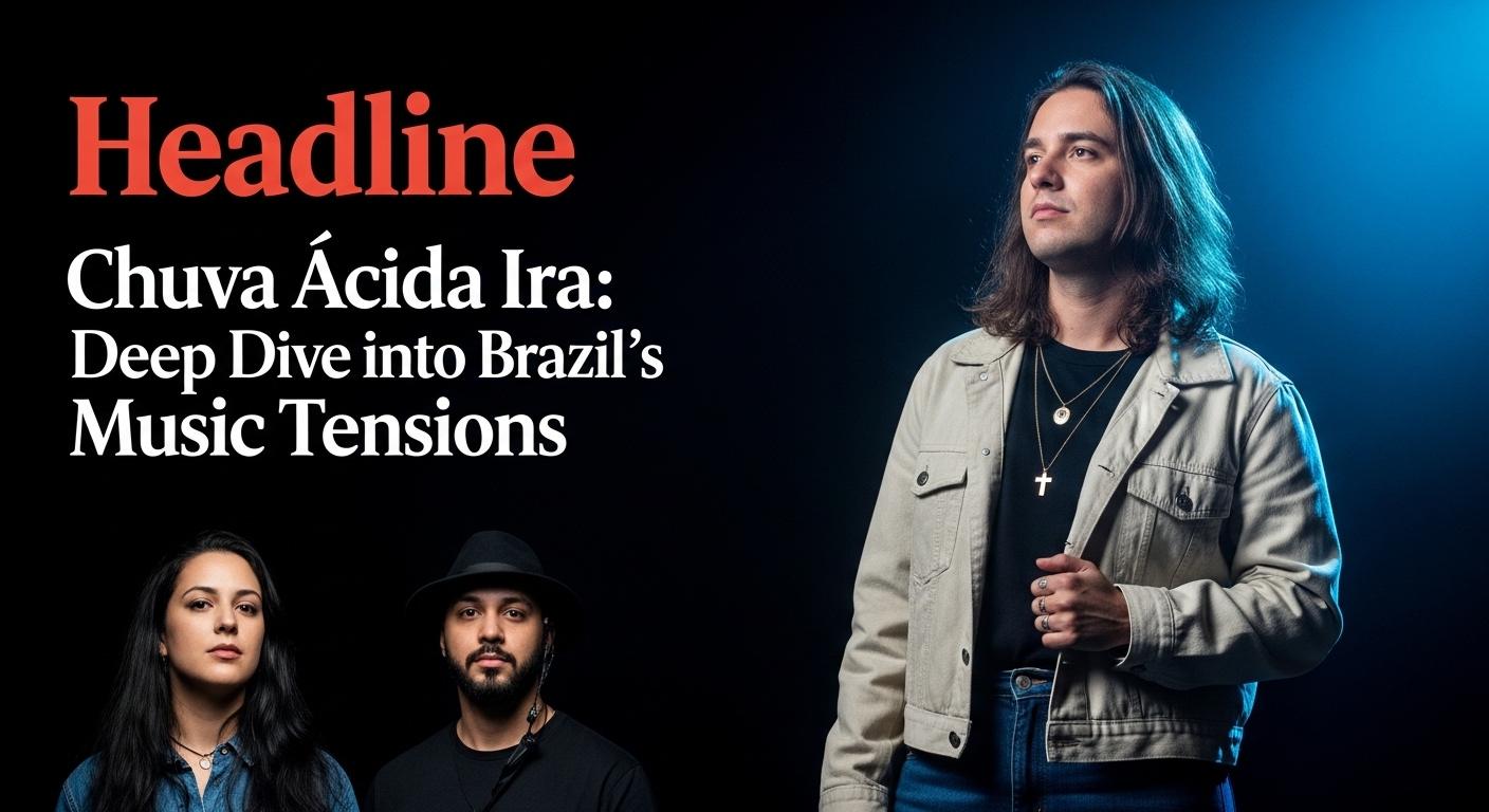 Brazilian musicians performing under neon lights with rain and urban backdrop reflecting mood of chuva ácida ira