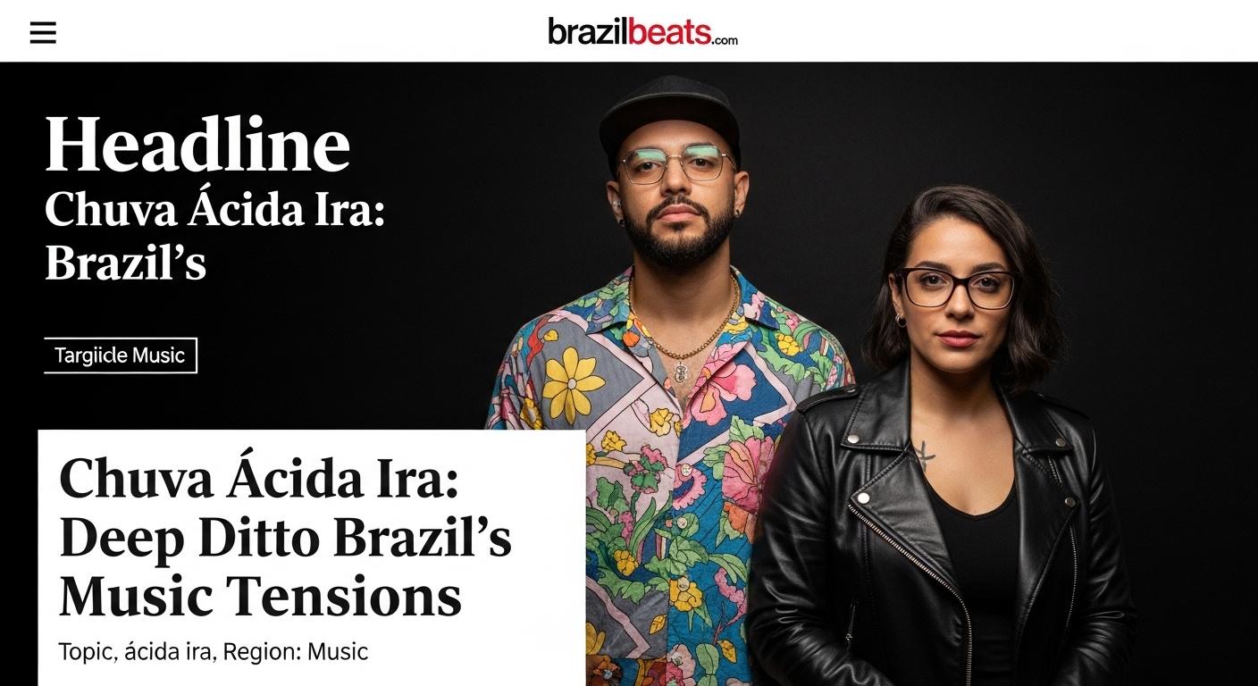 Brazilian musicians performing under neon lights with rain and urban backdrop reflecting mood of chuva ácida ira
