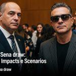 Fãs discutindo o último sorteio da Tele Sena com bilhetes coloridos e cenário de entretenimento.