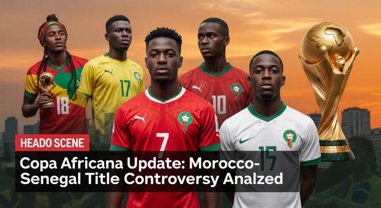 Artistic collage combining Afrobeat motifs, a football trophy, and Brazilian musical imagery to illustrate copa africana